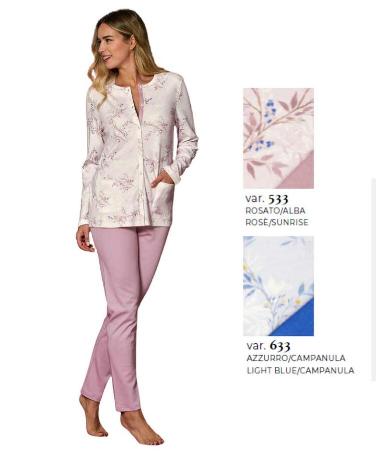 Pigiama donna calibrato aperto in jersey di cotone caldo Linclalor 92236 Linclalor