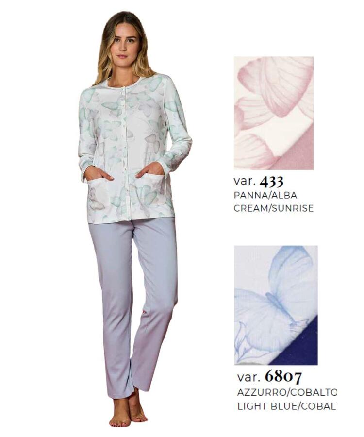 Pigiama donna aperto in jersey di cotone caldo Linclalor 92241 Linclalor