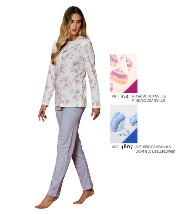 Pigiama donna a serafino in jersey di cotone caldo Linclalor 92244 Linclalor