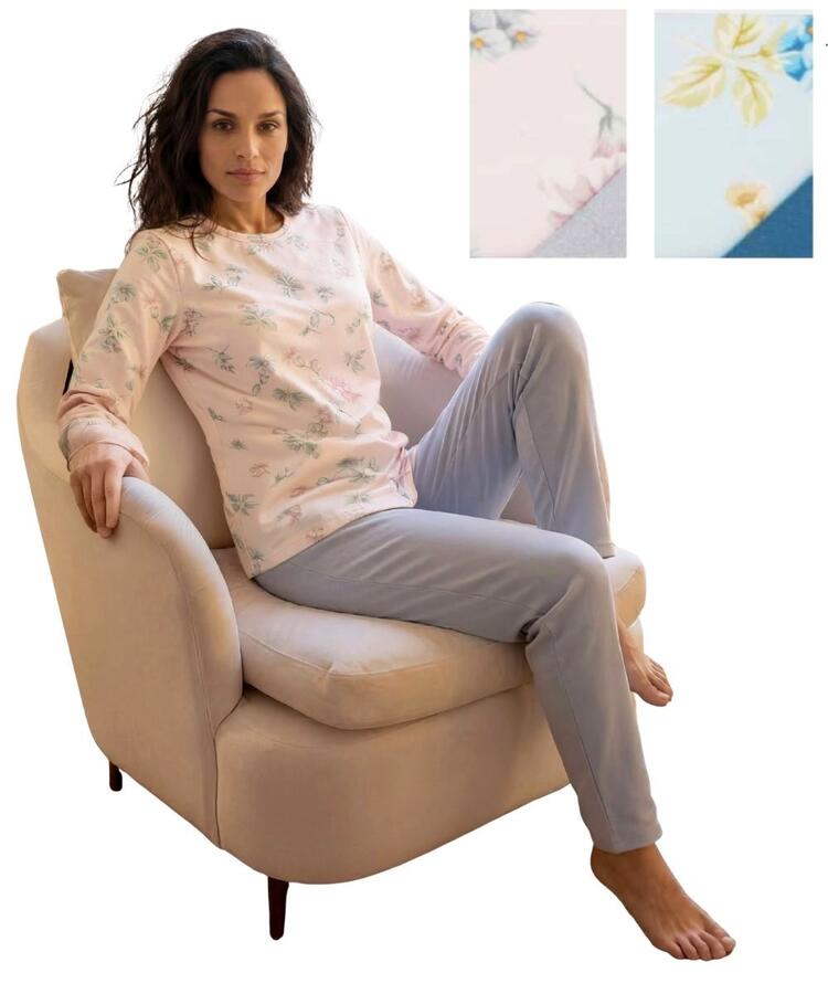 Pigiama donna a serafino in jersey di cotone caldo Linclalor 92400 Linclalor