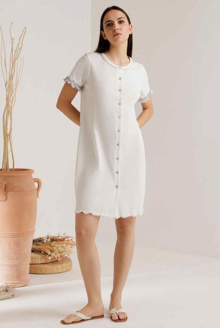 Camicia da notte clinica a manica corta in cotone Andra 9702 Andra