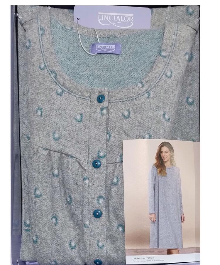 Camicia da notte in cotone lanato punto Milano Linclalor 77872 Linclalor
