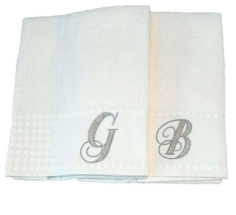 Terry towel + guest bath set with Vingi Alphabet initials embroidery Vingi