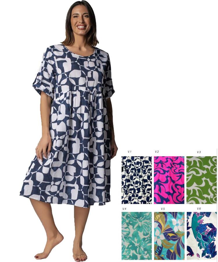 ABITO DONNA A MANICHE CORTE IN COTONE CAMBRIC MARILA BARBARA MARILA