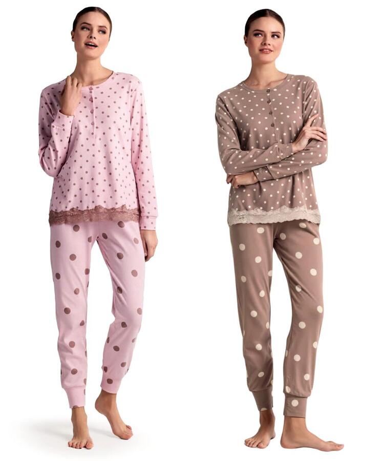 Pigiama donna in jersey di cotone caldo Infiore Bollicine BLL654628 Infiore