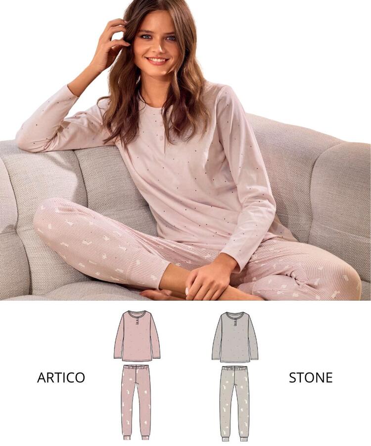 Infiore Bunny Women's Long-Sleeved Cotton Jersey Pajamas BNN654119 Infiore
