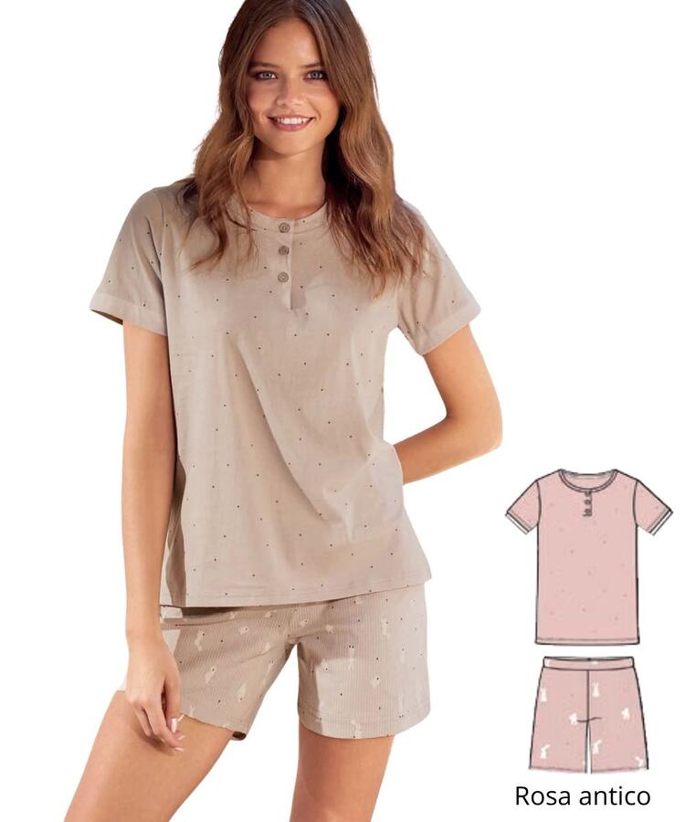 Pigiama donna a manica corta in jersey di cotone Infiore Bunny BNN654121 Infiore