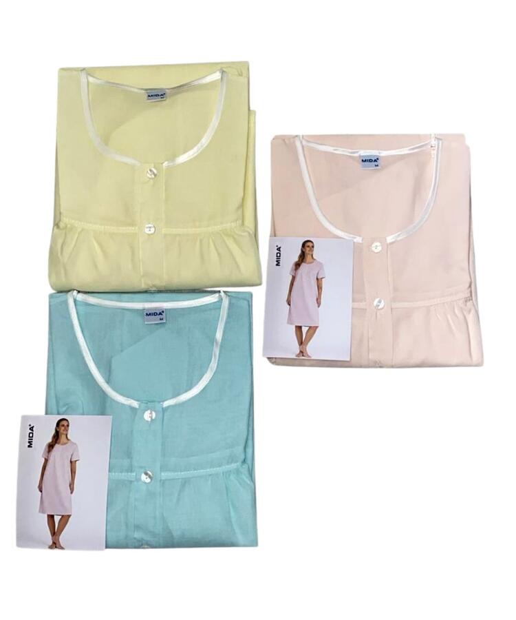 Camicia da notte manica corta donna in battista di cotone Mida C9130 MIDA