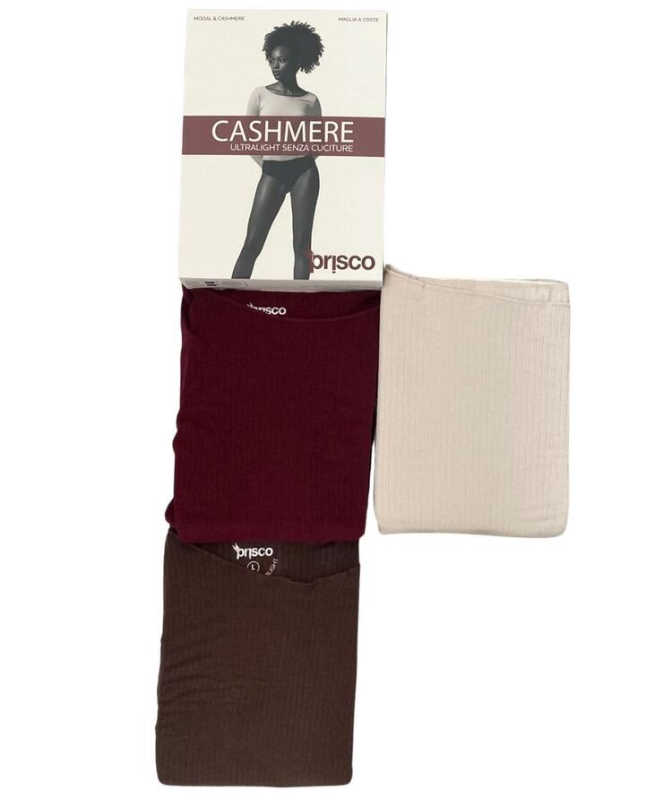 Maglia donna a manica lunga in cashmere a coste ultralight Prisco Cash Costa Prisco