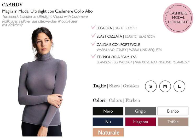 Maglia donna dolcevita a manica lunga in cashmere ultralight Prisco Cash DV Prisco