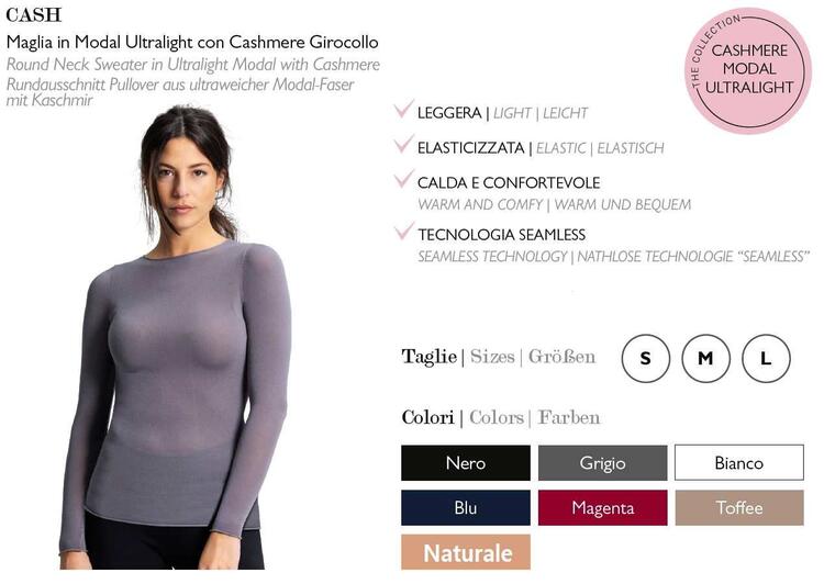 Maglia donna a manica lunga in cashmere ultralight Prisco Cash Prisco