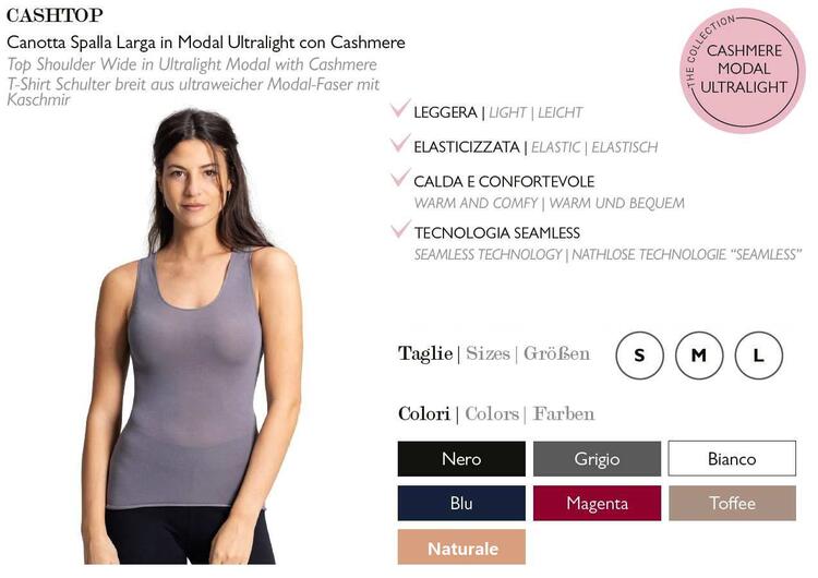 Canottiera donna a spalla larga in cashmere ultralight Prisco Cash Top Prisco