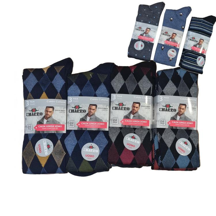 МУЖСКИЕ ДЛИННЫЕ НОСКИ ИЗ ТЕПЛОГО ХЛОПКА С УЗОРОМ CHARRO MICHELE (3 ПАРЫ) CHARRO