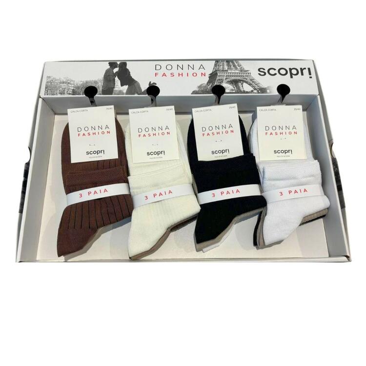 Calzino corto donna in cotone elasticizzato Scopri Prisco Ananas ( 3 PAIA) Scopri Calze