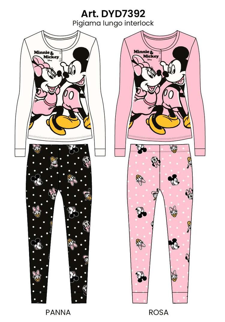 Women's pajamas in warm cotton jersey with Minnie and Mickey Mouse Sabor DYD7392 MICKEY AND FRIENDS