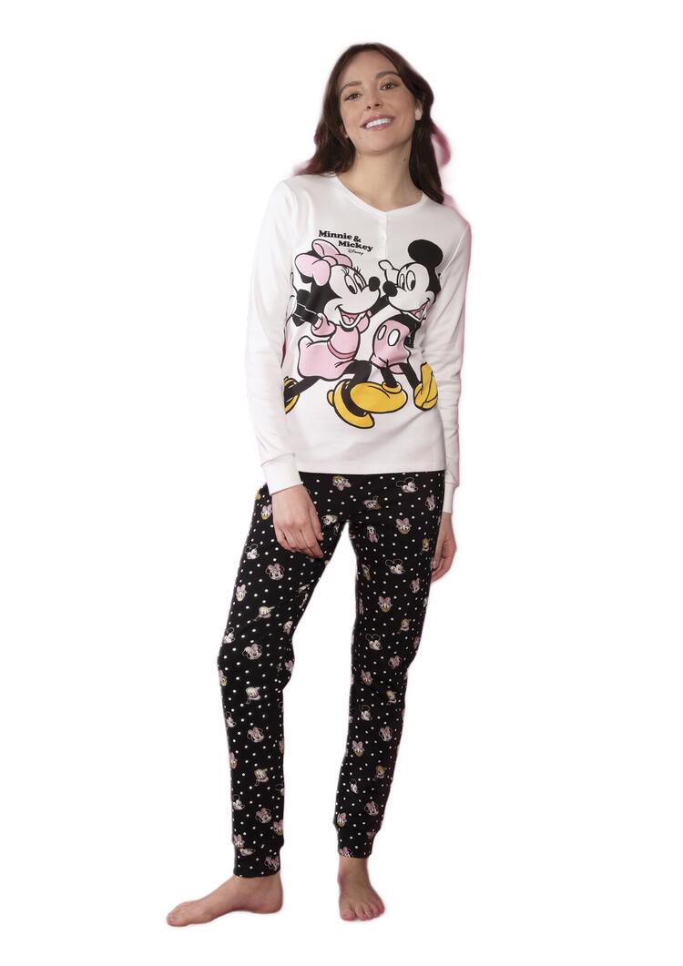 Pigiama donna in jersey di cotone caldo con Minnie e Topolino Sabor DYD7392 MICKEY AND FRIENDS