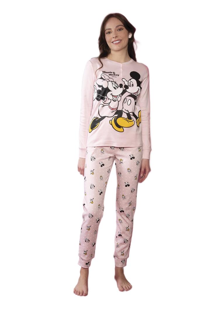 Women's pajamas in warm cotton jersey with Minnie and Mickey Mouse Sabor DYD7392 MICKEY AND FRIENDS