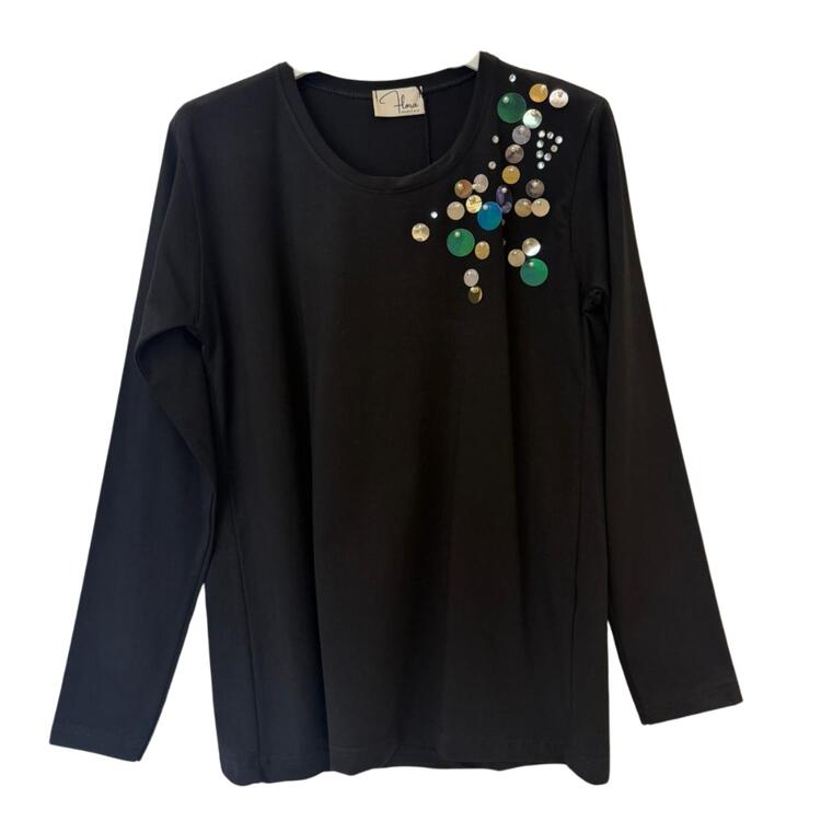 SUÉTER DE MANGA LARGA CON LENTEJUELAS Y FLORA PARA MUJER FB2708 FLORA