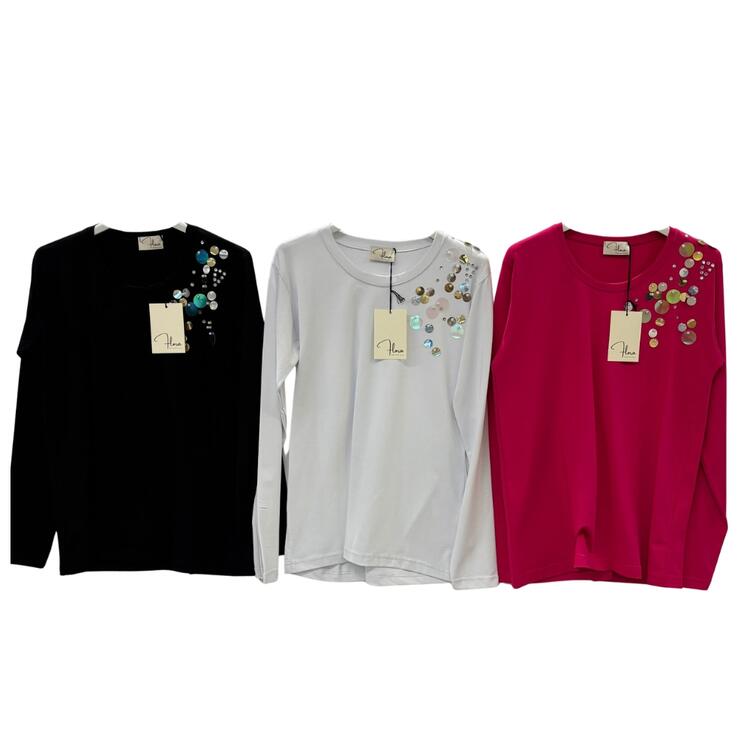 SUÉTER DE MANGA LARGA CON LENTEJUELAS Y FLORA PARA MUJER FB2708 FLORA