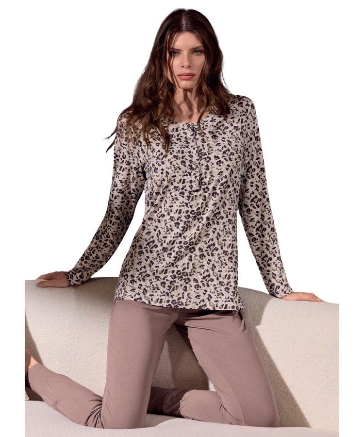 Pigiama donna a manica lunga in viscosa stampata Lormar Feline FEL654072 Lormar