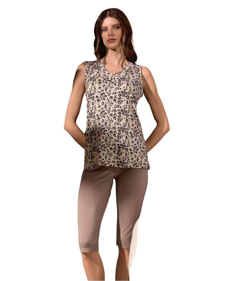 Pigiama donna a spalla larga in viscosa stampata Lormar Feline FEL654075 Lormar