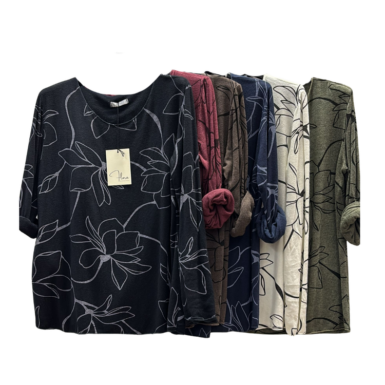 T-SHIRT DONNA MANICA LUNGA STAMPA FLOREALE FLORA FL4008 FLORA