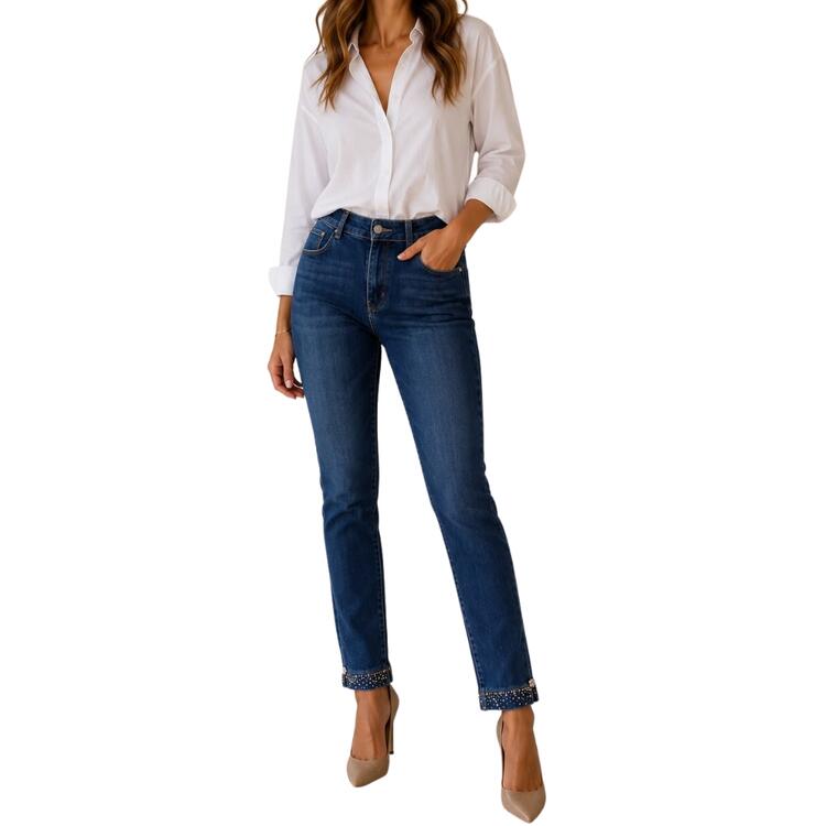 JEANS DONNA STRASS ALLA CAVIGLIA FLORA FL6001 FLORA