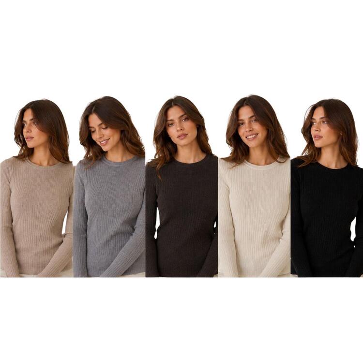 Maglia girocollo donna a costine Flora fl6007 FLORA