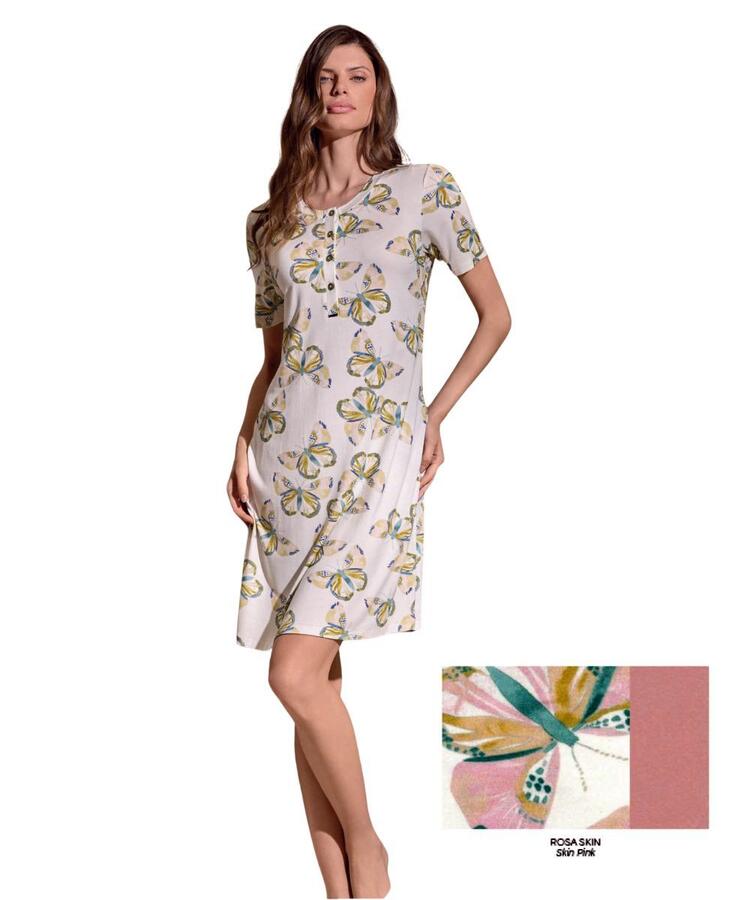 Camicia da notte a manica corta in viscosa stampata Lormar Free FRE634080 Lormar