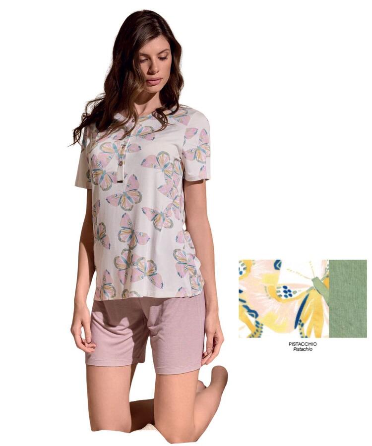 Pigiama donna a manica corta in viscosa stampata Lormar Free FRE654079 Lormar