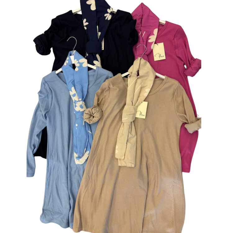 LONG SLEEVE DRESS WITH FLORA SCARF 2546 FLORA
