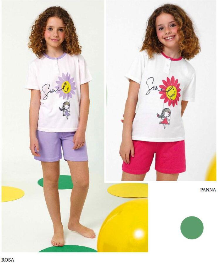 Pigiama da bambina corto in jersey di cotone Il Granchietto GP7104 IL GRANCHIETTO