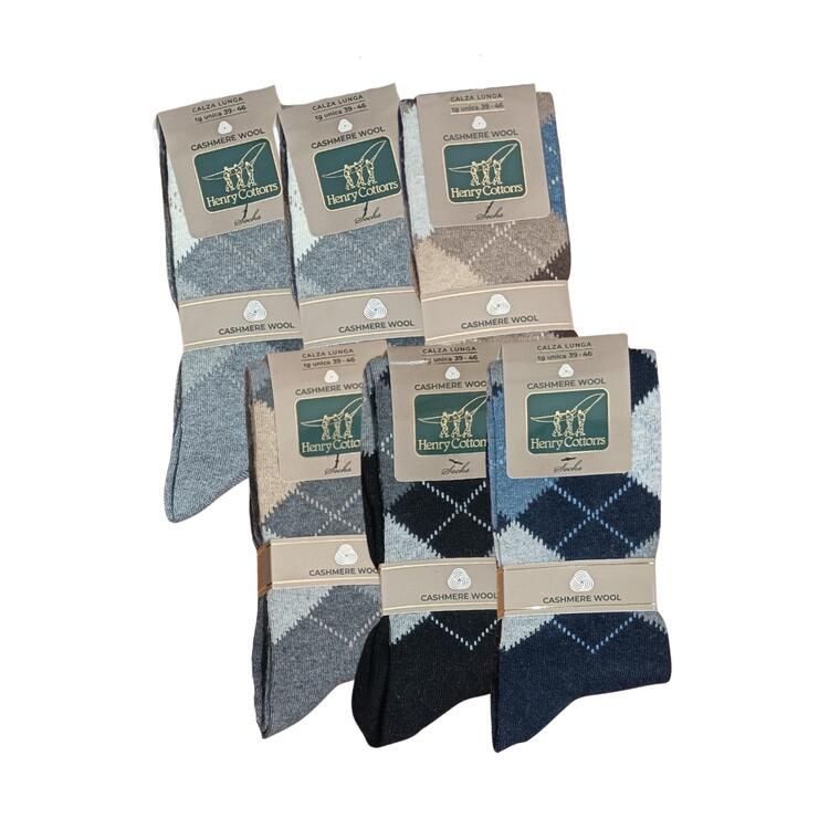 Calza da uomo lunga in cashmere e lana Henry Cotton's HC36714 rombi HENRY COTTON'S