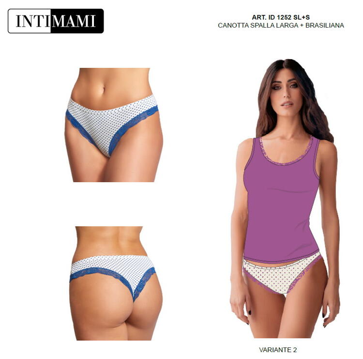 Completo donna con canottiera in cotone elasticizzato e brasiliana Intimami ID1252 Intimami