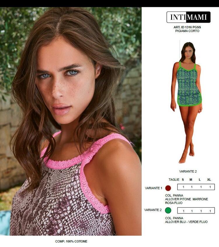 Intimami ID1316 Women's Jersey Cotton Narrow Shoulder Pyjamas Intimami