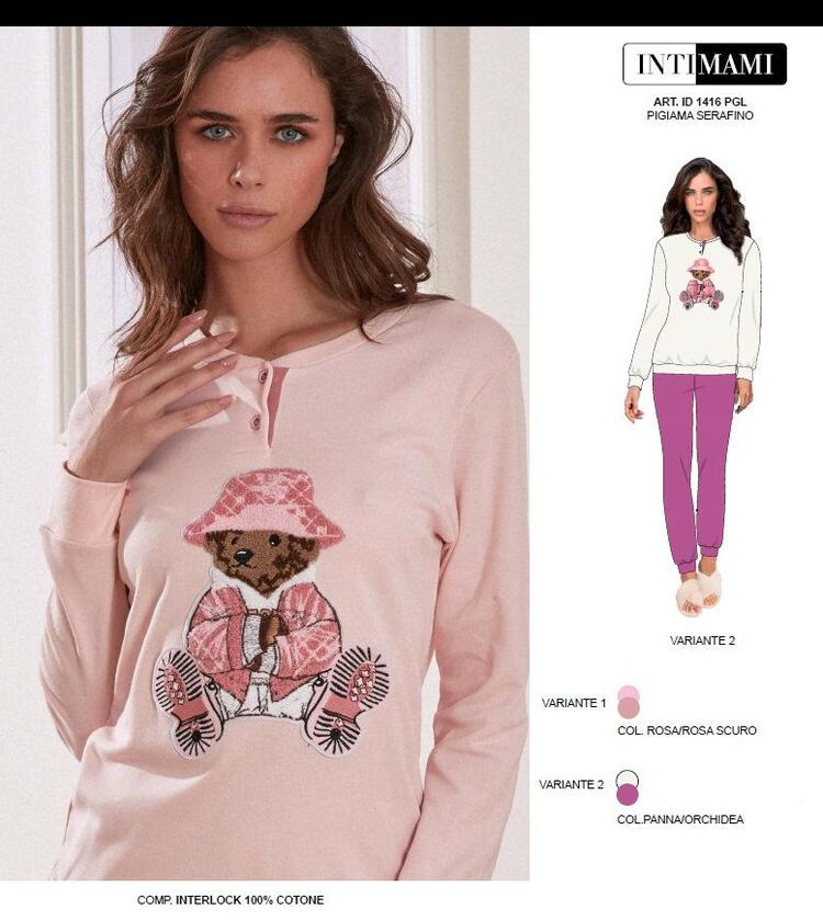 Pigiama donna in jersey di cotone caldo Intimami ID1416 Intimami