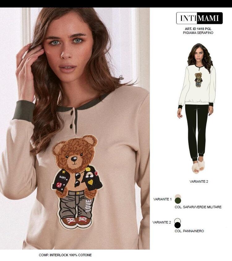 Pigiama donna in jersey di cotone caldo Intimami ID1418 Intimami
