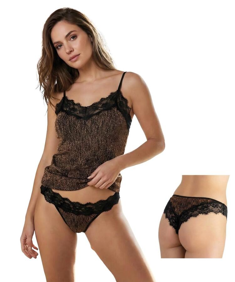 Completo donna con top in tessuto jaquard lurex e pizzo con brasiliana Intimami ID1526 Intimami