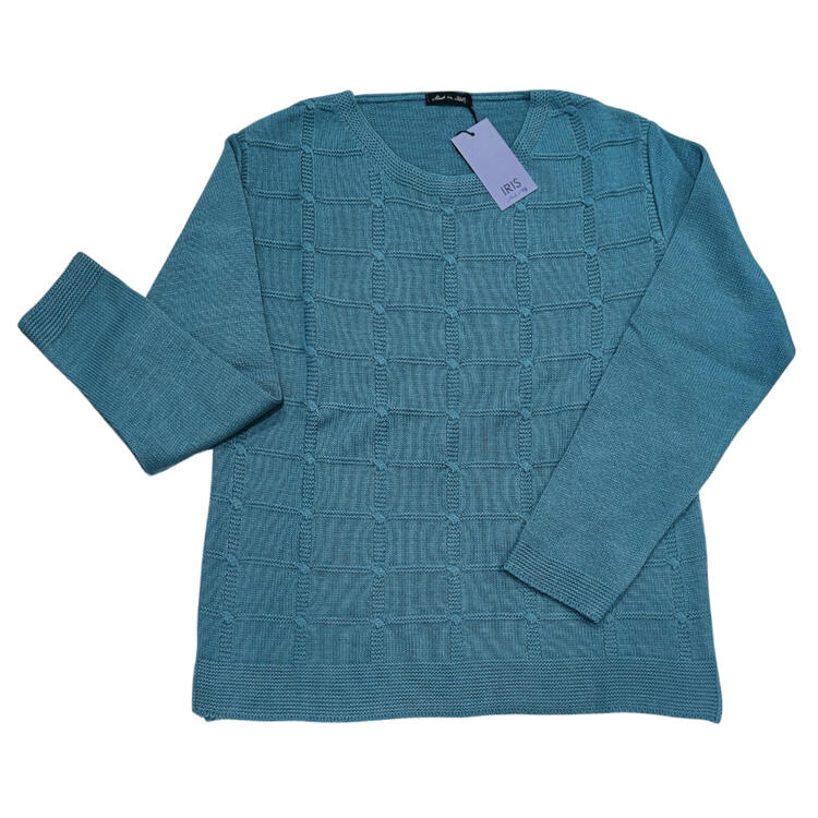 WOMEN'S OVERSIZE CREW NECK SWEATER IN CHECKED KNIT IRIS 125320 2XL-3XL IRIS