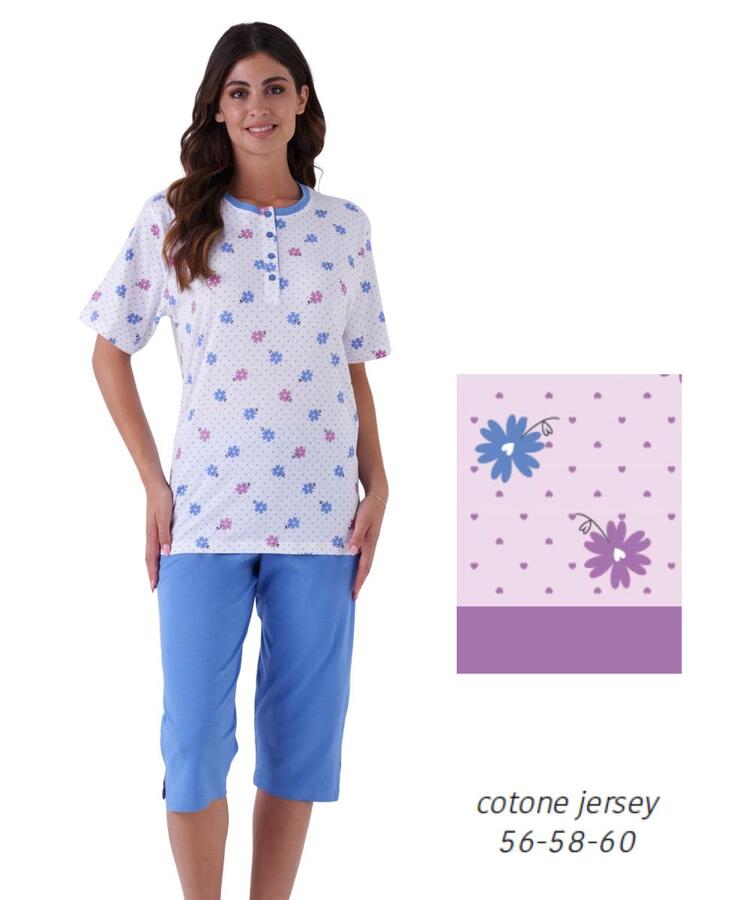 Pigiama donna CALIBRATO a manica corta e bermuda in jersey di cotone Karelpiu' KE0077 KarelPiù