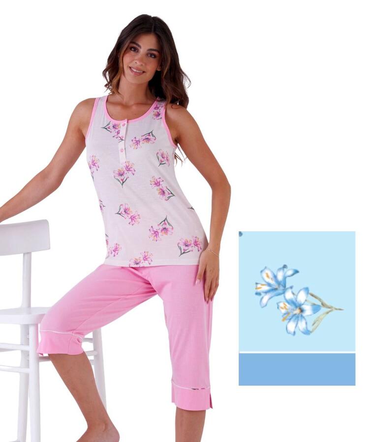 Pigiama donna calibrato a spalla larga e pinocchietto Karelpiu' KE0335 KarelPiù