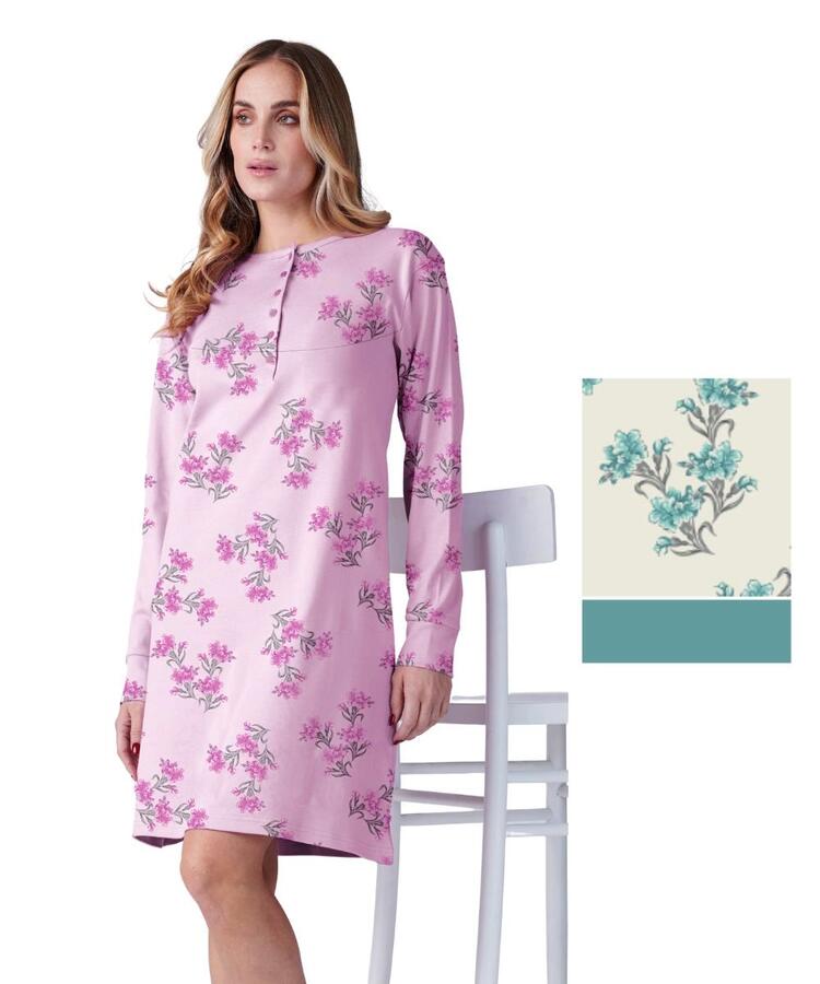 Camicia da notte donna in jersey di cotone caldo Karelpiu' KF9001 KarelPiù
