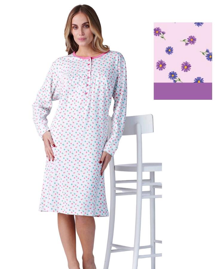 Camicia da notte donna in jersey di cotone caldo Karelpiu' KF9009 KarelPiù