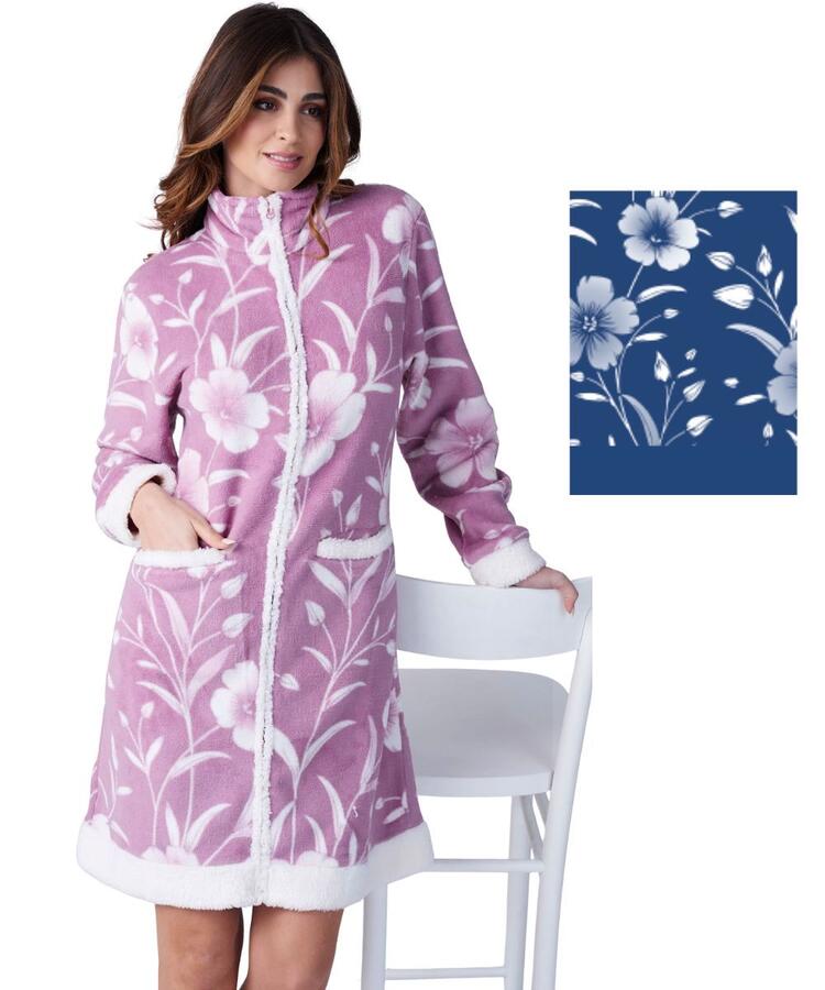 Vestaglia donna con zip in caldo pile coral Karelpiu' KF9210 KarelPiù