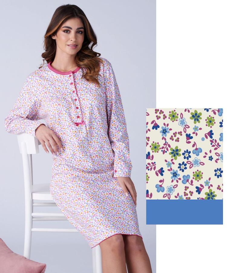 Camicia da notte donna calibrata in jersey di cotone caldo Karelpiu' KF9018 KarelPiù
