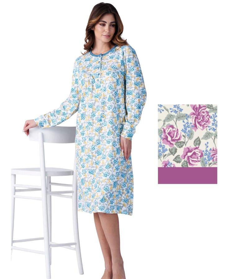 Camicia da notte donna in jersey di cotone caldo Karelpiu' KF9024 KarelPiù