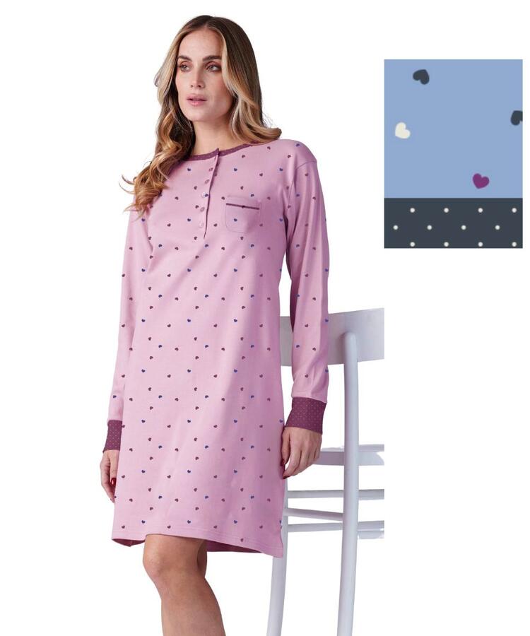 Camicia da notte donna in jersey di cotone caldo Karelpiu' KF9029 KarelPiù