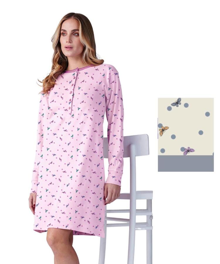 Camicia da notte donna in jersey di cotone caldo Karelpiu' KF9035 KarelPiù