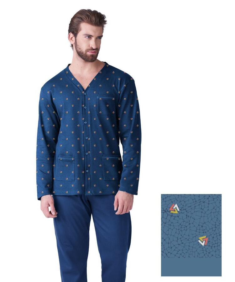 Pigiama uomo aperto in jersey di cotone caldo Karelpiu' KF9302 KarelPiù