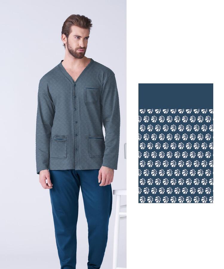 Pigiama uomo aperto in jersey di cotone caldo Karelpiu' KF9322 KarelPiù